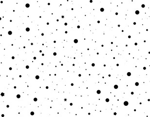 Abstract background with scattered black circles and stars on white