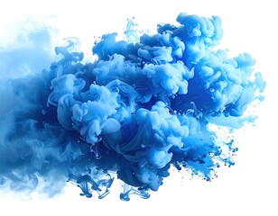 Abstract swirling clouds of light blue ink against white