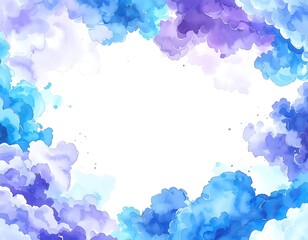 Abstract watercolor frame with soft blue and purple clouds