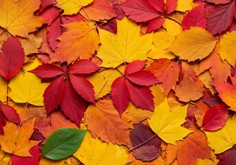Flat lay texture of colorful fall foliage creating a high-density, warm, seasonal background