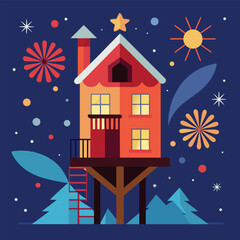 Obraz premium a festive new year fireworks treehouse (1).eps
