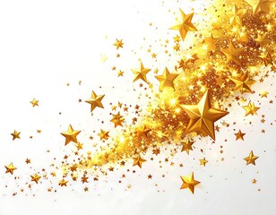 Golden stars explode in a swirling, celebratory burst on a white background