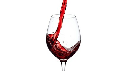 red wine pouring into glass on white background