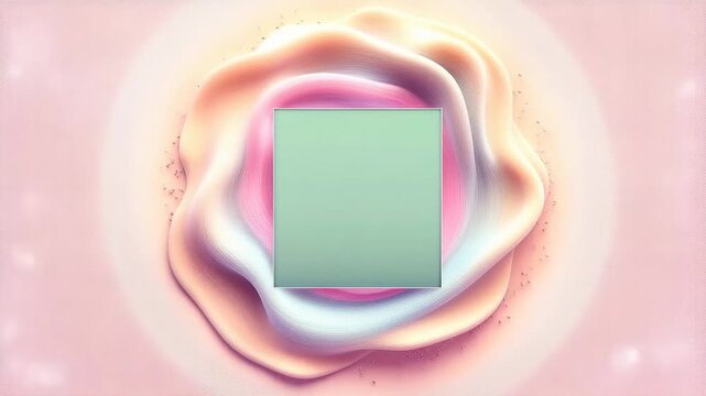 Pastel abstract animation features a square frame surrounded by flowing, colorful shapes