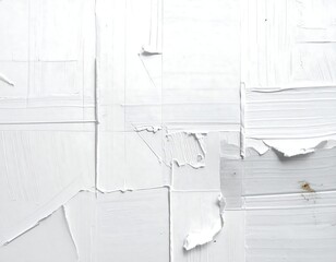 Abstract white textured surface with layered paint and peeling sections