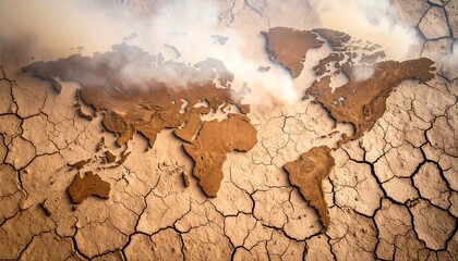 Dried earth map; world in drought