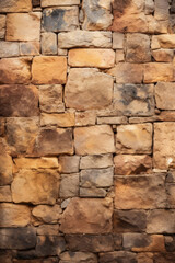 Natural stone wall with various textures and colors, creating rustic and warm atmosphere