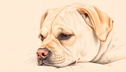 Close-up of sad white dog with calm expression, concept of veterinary care for sick dog