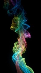 Obraz premium Abstract Flowing Colorful Smoke on Black Background, Dynamic Transparent Lines and Fluid Energy Design