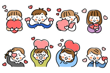 ハートを持つこどもたちのイラストセット①