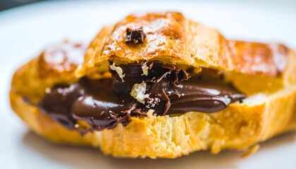 Close-up of a croissant filled with chocolate hazelnut spread