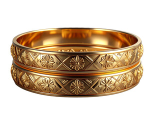 Thin Designer Gold Bangles with Engraved Floral Motifs, Hyperrealistic PNG Cutout