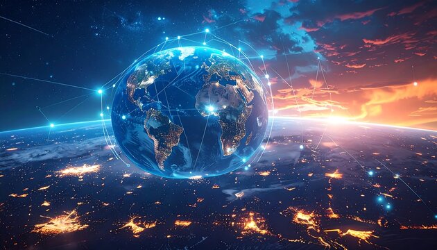 Earth with digital network - Powered by Adobe
