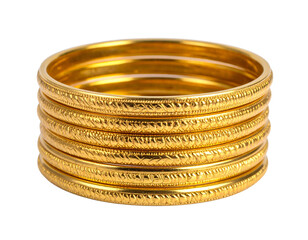  Elegant Overlapping Gold Bangles with Ornamental Design, PNG Isolated