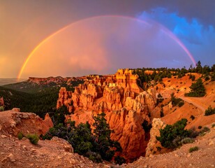 Colorful Rainbow Over Red Rock Canyon.