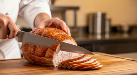 Chef slices into perfectly roasted poultry for a delicious and elegant meal preparation
