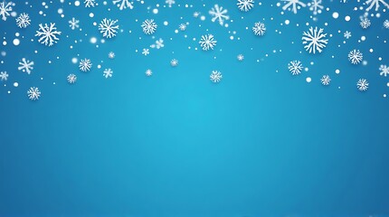 A serene winter scene with a cascade of delicate white snowflakes gently falling against a vibrant blue background, creating a festive and atmospheric holiday design.