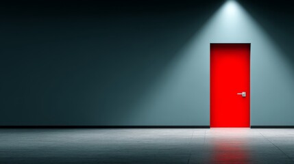Fototapeta premium Mysterious Red Door Radiating Warm Inviting Light From Beyond Hinting at Hidden Secrets and Unknown Realms.