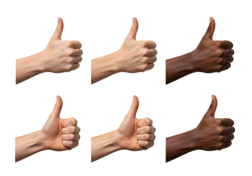Diverse hands show support, positive feedback with thumbs up gesture, perfect for multicultural messages and global collaborations with inclusive communication