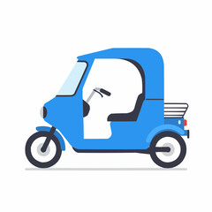 Side Profile of a Blue Three-Wheeled Passenger Auto Rickshaw