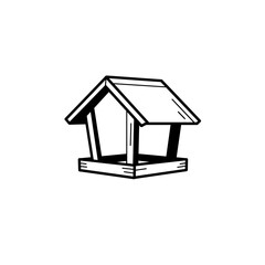 Minimalist Bird Feeder Illustration with Geometric Lines and Angular Roof