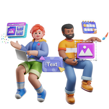 Remote Team Collaboration Creative Workflow 3D Illustration