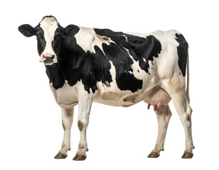  Standing Holstein Friesian Dairy Cow with Black and White Spots, Isolated PNG