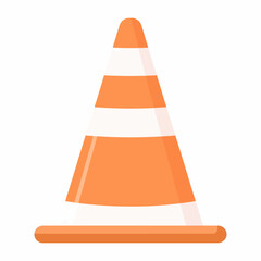 Flat style icon of a construction safety cone. Simple vector graphic for traffic control and road maintenance