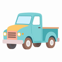 Fototapeta premium Pastel vector illustration of a classic retro pickup truck. Flat style clipart of a cute old farm truck, isolated on a white background