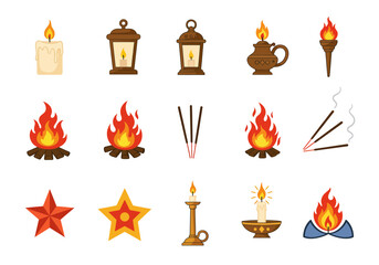 Fifteen diverse light source illustrations arranged in a grid on a white background