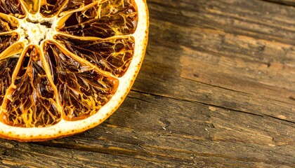 Dried orange slice on rustic wood