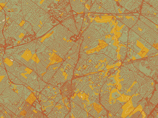 Modern flat map poster of Abington, Pennsylvania in sage/olive tone field with rust networks and ochre shapes, cream water.