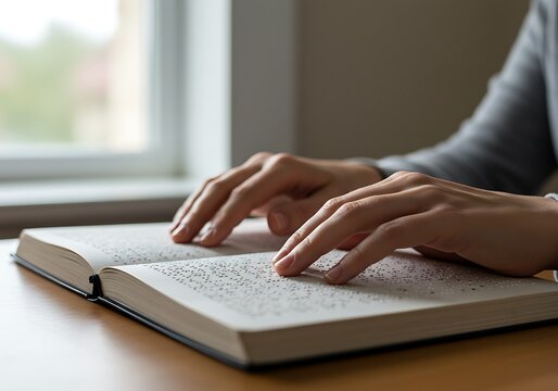 Person reading braille book - Powered by Adobe