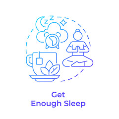 Get enough sleep blue gradient concept icon. Handling insomnia disorder. Menopause prevention. Women health. Round shape line illustration. Abstract idea. Graphic design. Easy to use in blog post