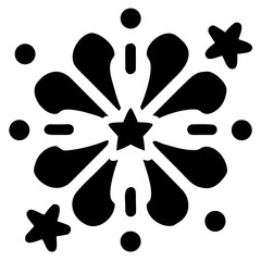 3d icon of black silhouette of a blooming firework with a star in the center and scattered stars