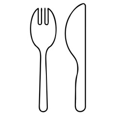 3d icon of outline of a fork and knife, representing dining and cutlery