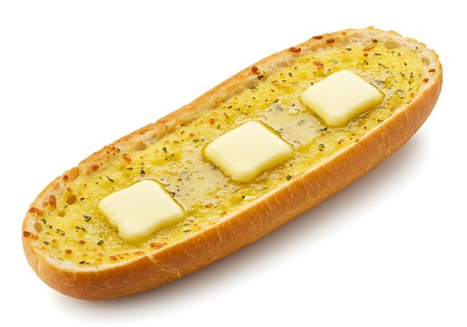 Garlic bread slice with butter isolated on a white background