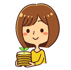 資産運用する女性　イラスト素材