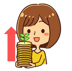 資産運用する女性　成功　イラスト素材