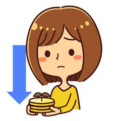 資産運用する女性　失敗　イラスト素材