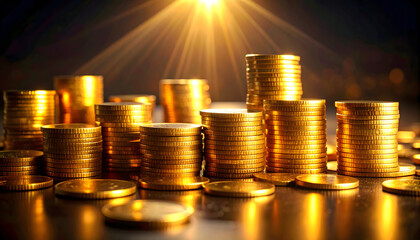 golden coins on black background