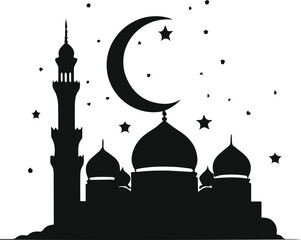 silhouette of mosque in the night