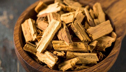 Dried wood chips in wooden bowl