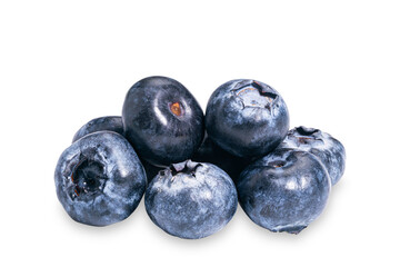 Pile of ripe sweet blueberry fruits isolated on white background.