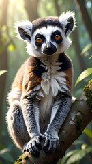 Obraz premium Close-up of a lemur in a forest