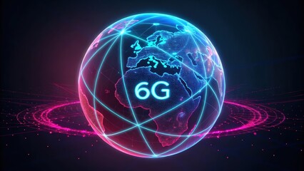 A futuristic digital globe with vibrant interconnected points, showcasing the concept of 6G technology and global connectivity.