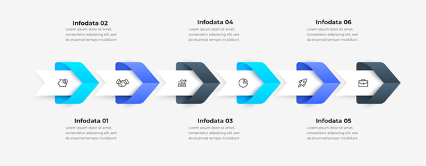 Six step horizontal timeline. A modern infographic layout highlighting progress, collaboration, and business growth through clear visuals and distinct stage markers