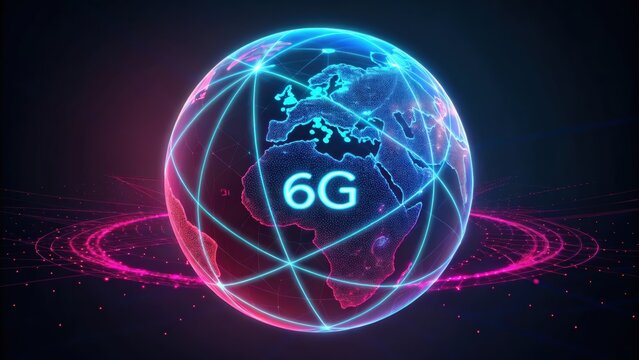 A futuristic digital globe with vibrant interconnected points, showcasing the concept of 6G technology and global connectivity. - Powered by Adobe