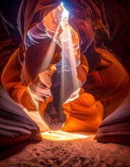 Sunbeams in sandstone canyon