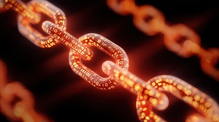 Glowing digital chain link, blockchain network, data link, cyber security, technology, connection